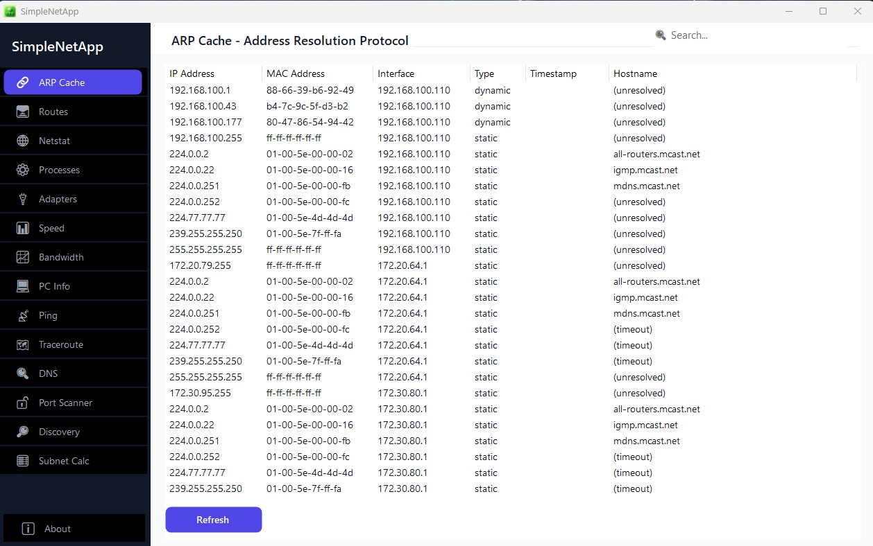 SimpleNetApp - Free network utility for Windows